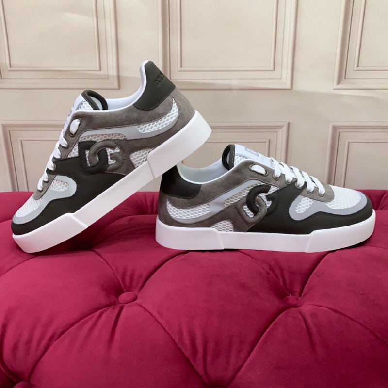 2025 Unisex Dolce & Gabbana White Grey Black Leather Mesh Sneakers