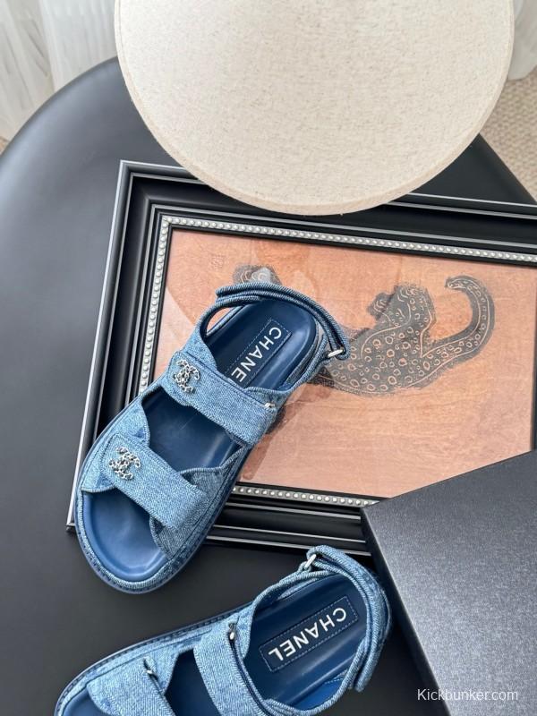 2025 Women Chanel Blue Denim Sandals LY00320
