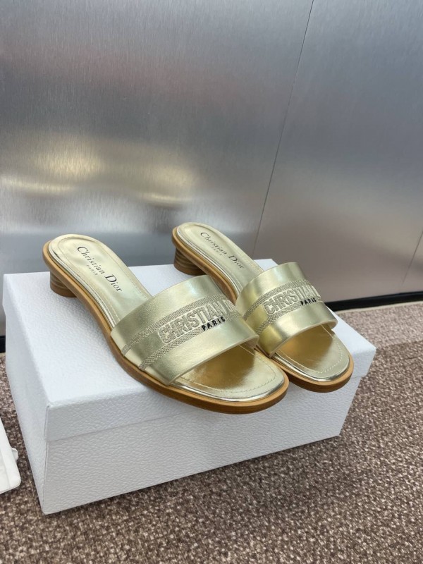 2025 Women Dior Gold Leather Slippers CHRISTIAN DIOR PARIS