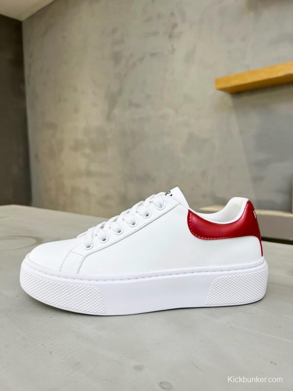 2024 Unisex Prada White Red Calfskin Silk Thick Sole Sneakers MJ00310