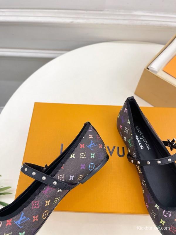 2025 Women Louis Vuitton Rainbow Monogram Leather Ballet Flats Custom MJ00300