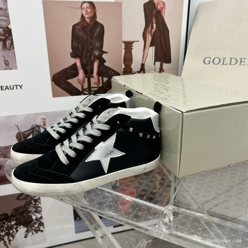 2024 Women GGDB Black White Suede Leather High Top Sneakers MJ00300