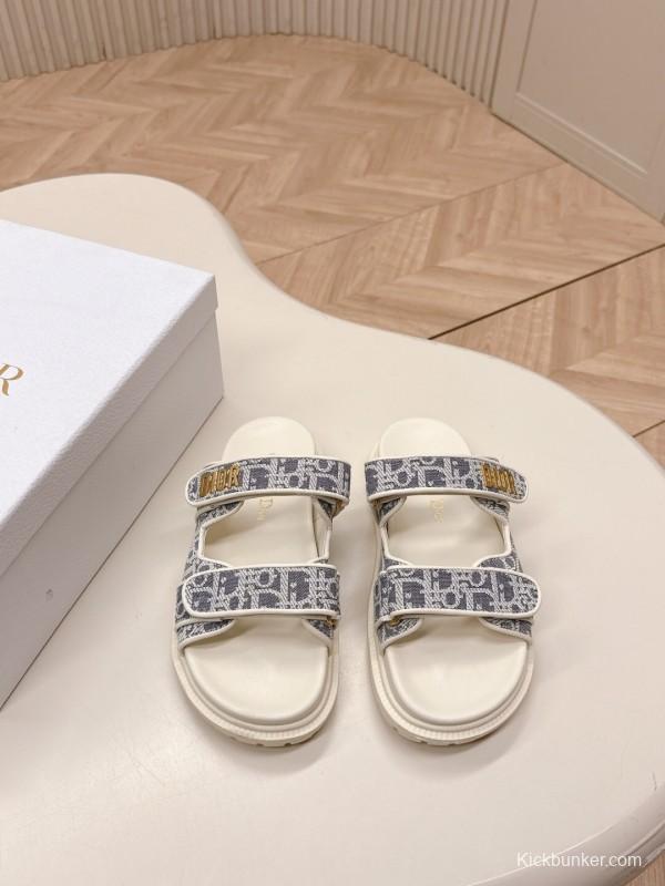 2025 Women Dior Gray Canvas Leather Sandals LY