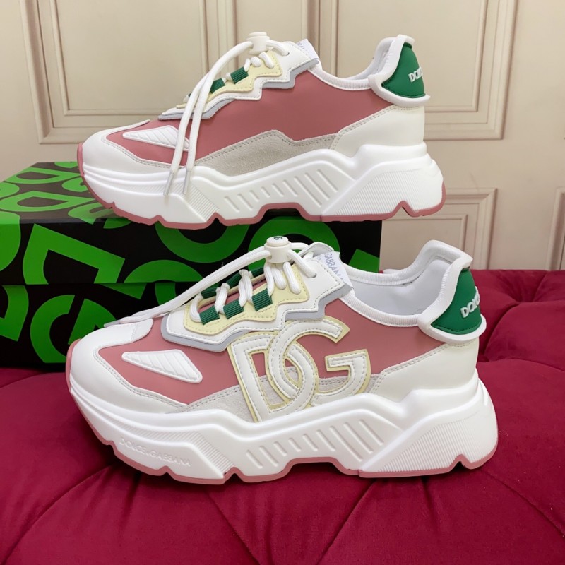 2025 Women Dolce & Gabbana White Pink Green Leather Sneakers LY00330(F)