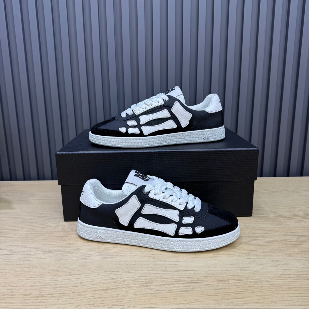 2025 Unisex Amiri Black White Leather Mesh Sneakers Skeleton Design LY00280