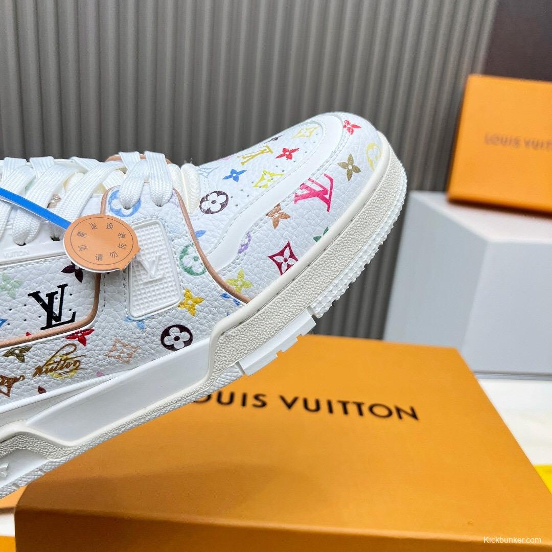 2025 Unisex Louis Vuitton White Multicolor Leather Plimsolls KFY00370
