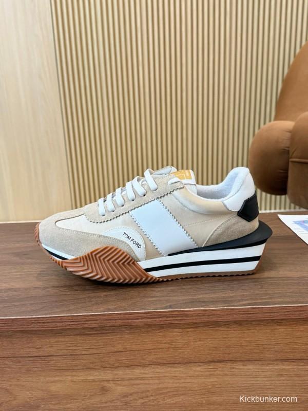 2025 Unisex TOM FORD Beige White Black Suede Leather Sneakers LY00360(F)/LY00370(M)