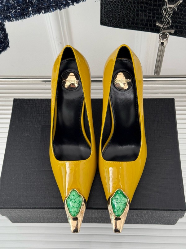 2024 Women Yves Saint Laurent Yellow Patent Leather High Heels