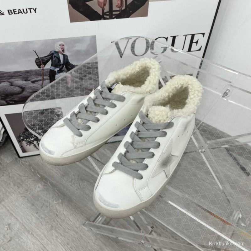2025 Women GGDB White Grey Leather Shearling Sneakers