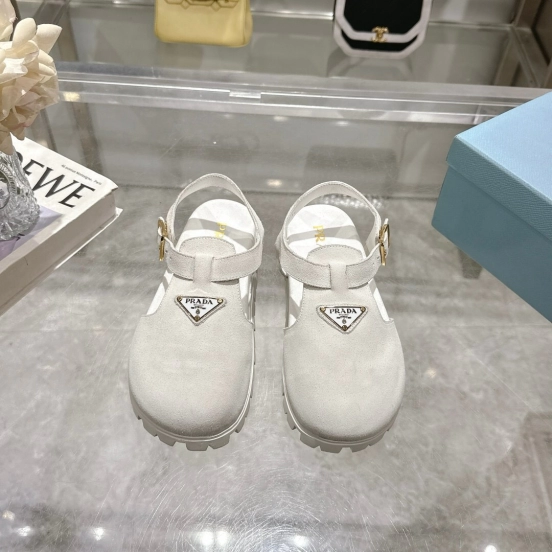 2025 Women Prada White Suede Sandals LY00270