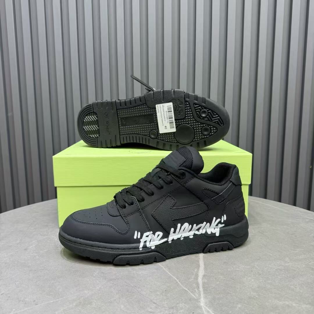 2025 Men OFF WHITE Black Leather Sneakers KFY00320