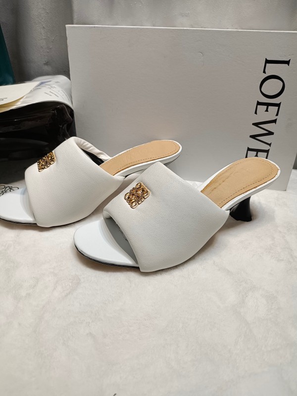2025 Women Loewe White Leather Slide Heels LY00270