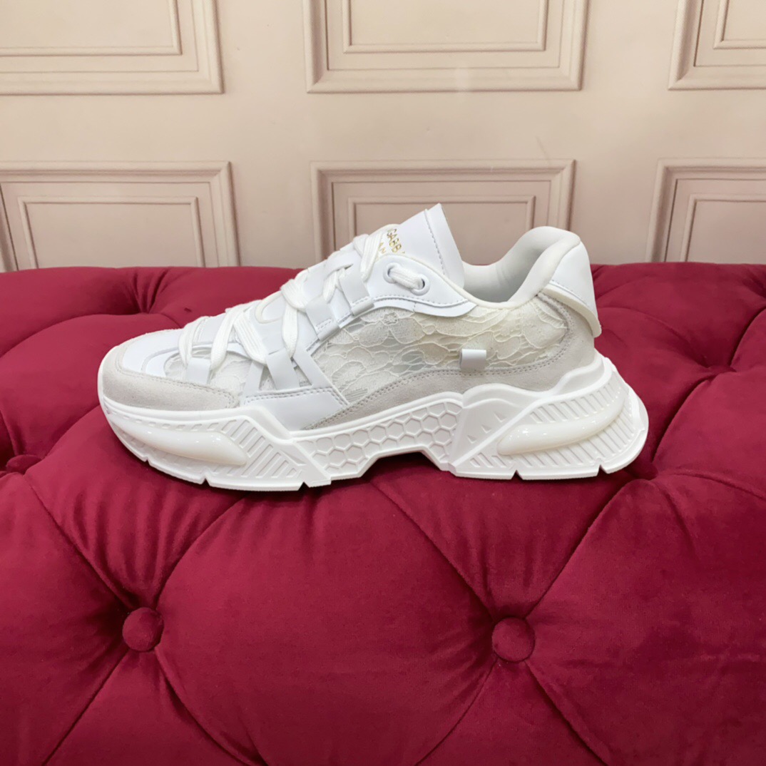 2025 Women Dolce & Gabbana White Mesh Leather Sneakers LY00340