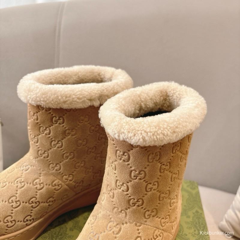 2024 Women Gucci beige suede snow boots with shearling lining MJ00350