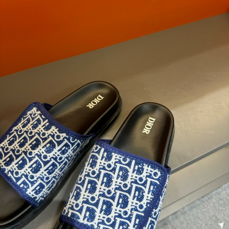 2024 DIOR navy white canvas slippers MJ00180