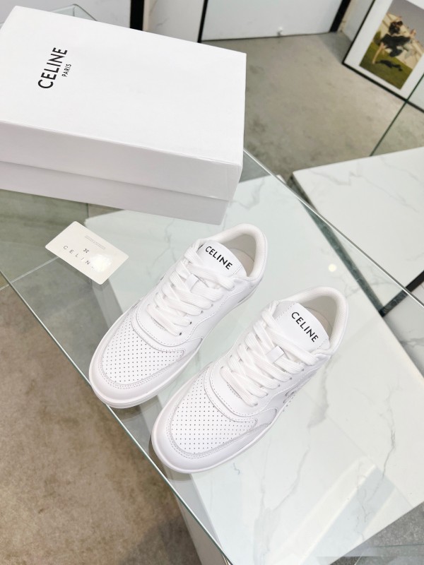 2025 Women Celine White Leather Sneakers Block Triomphe KFY00260