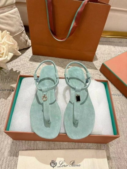 2025 Women LP Light Blue Suede Sandals LY00250