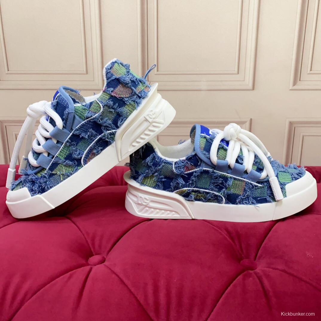 2025 Unisex Dolce & Gabbana Blue Green Denim Fabric Sneakers