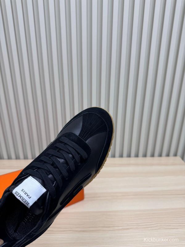 2025 Men Hermès Black Suede Leather Sneakers LY00310