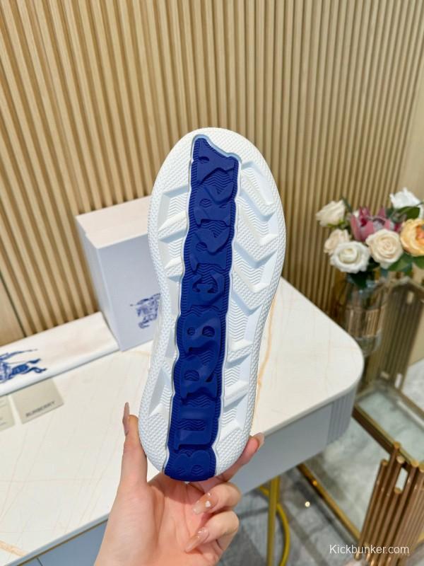 2024 Men Burberry White Blue Calf Leather Casual Sneakers MJ00330