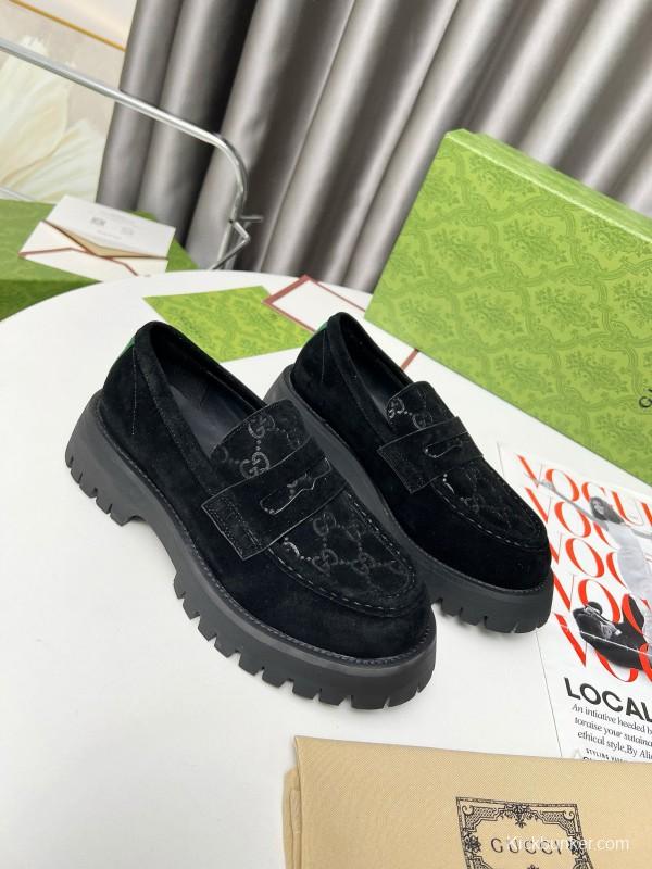 2024 Women Gucci Black Suede Leather Loafers MJ00320
