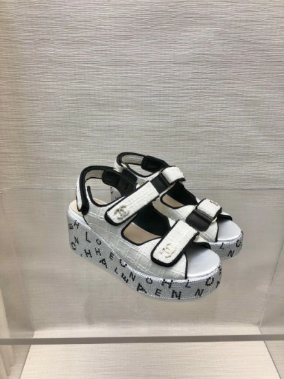 2025 Women Chanel White Black Leather Sandals Platform LY00330
