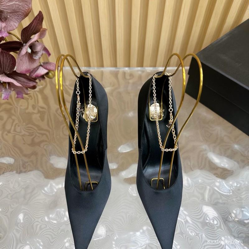 2025 Women Yves Saint Laurent Black Leather High Heel Pumps MJ00310