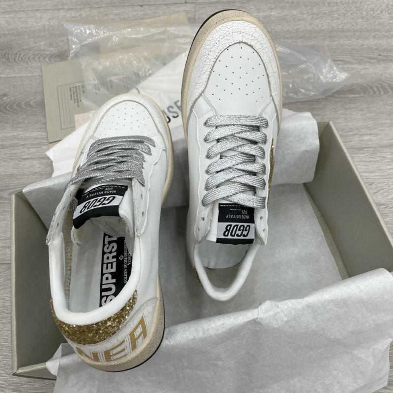 2024 Unisex GGDB White Gold Glitter Leather Low Top Sneakers MJ00260