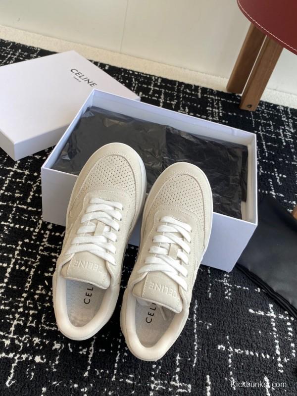 2025 Women Celine Beige Suede Platform Sneakers KFY00320