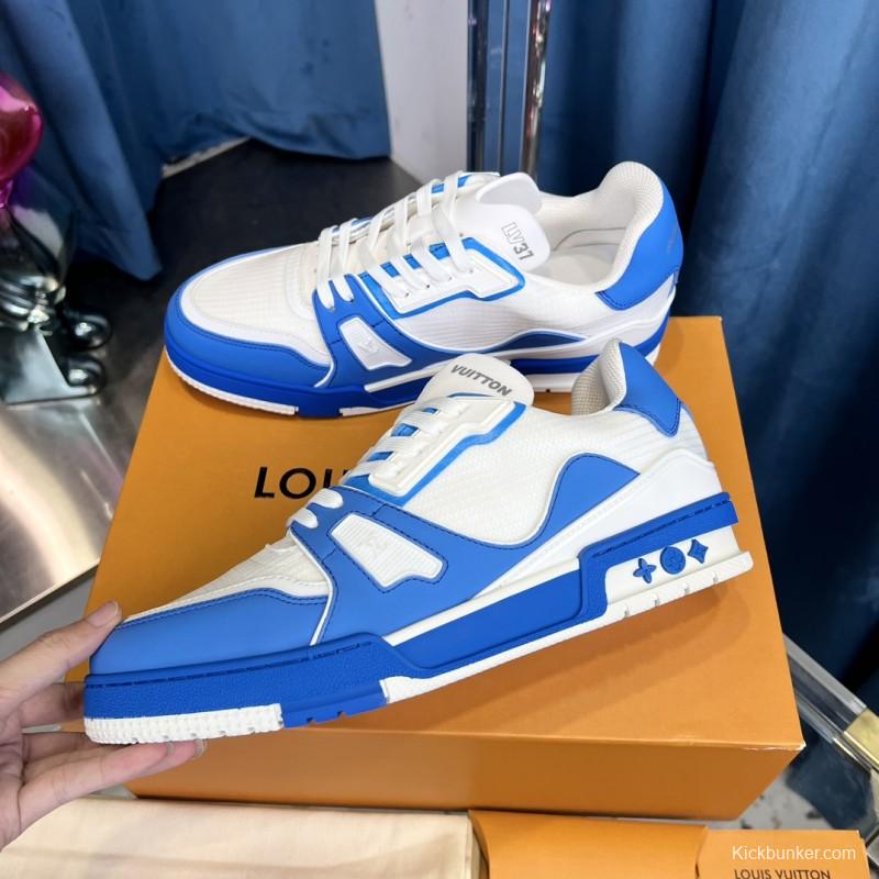 2025 Men Louis Vuitton White Blue Leather Trainer