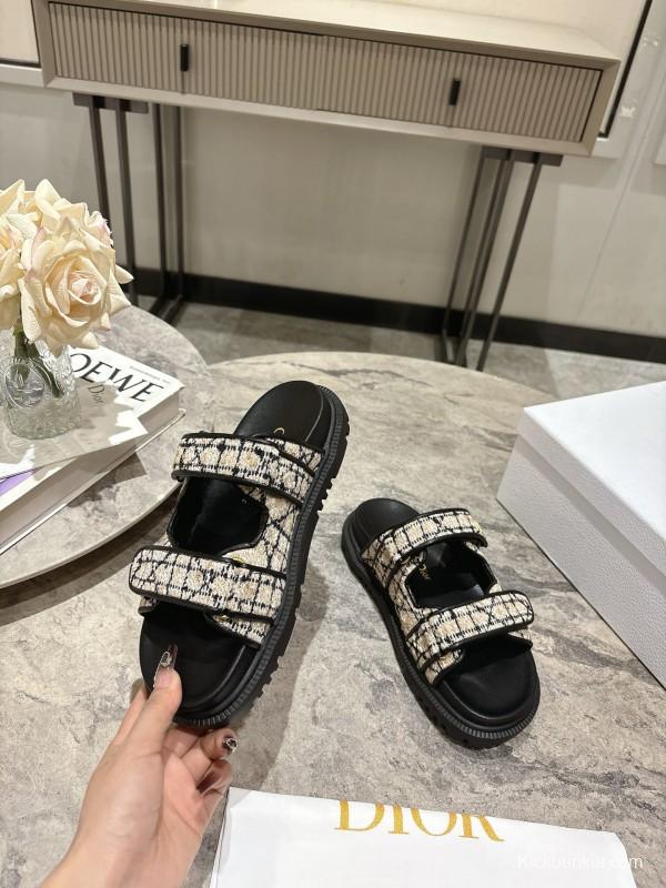 2025 Women Dior Black White Fabric Sandals KFY00300