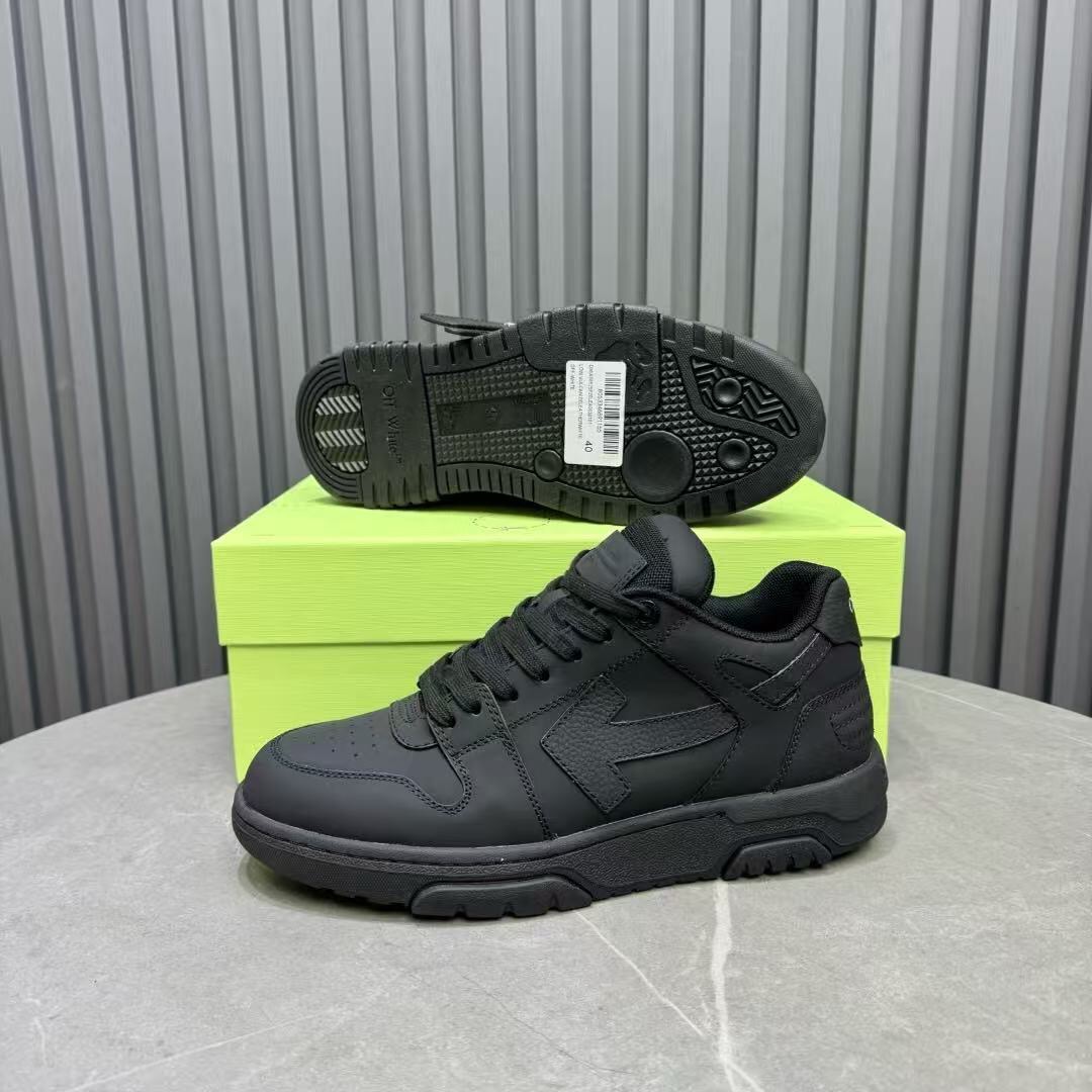 2025 Unisex Off-White Black Leather Sneakers KFY00310