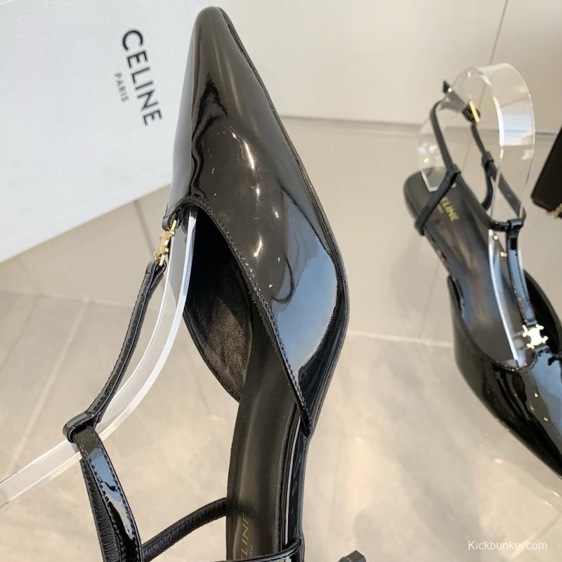 2025 Women Celine Black Patent Leather Slingback TRIOMPHE KFY00300