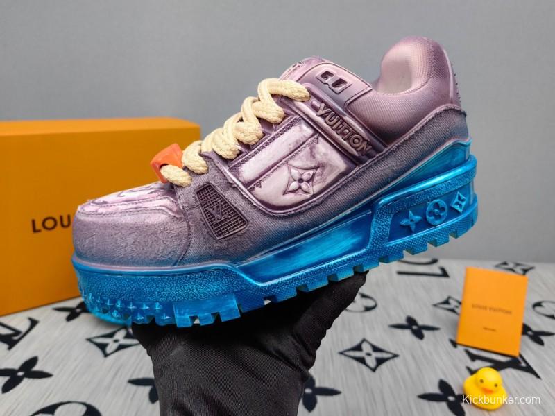 2025 Unisex Louis Vuitton Purple Blue Leather Sneakers