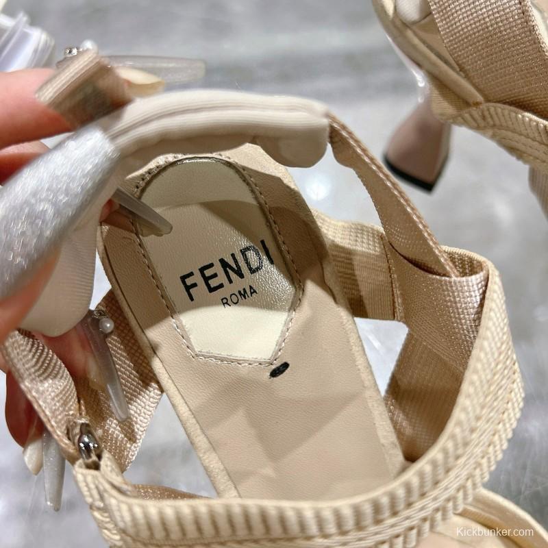 2024 Women Fendi Beige Knitted Leather High Heels