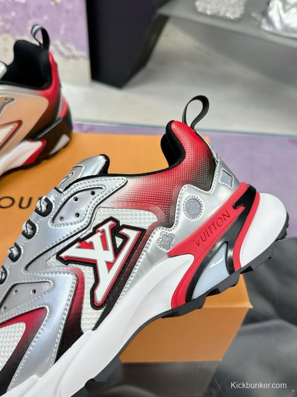 2025 Men Louis Vuitton White Red Black Leather Mesh Sneakers MJ00420