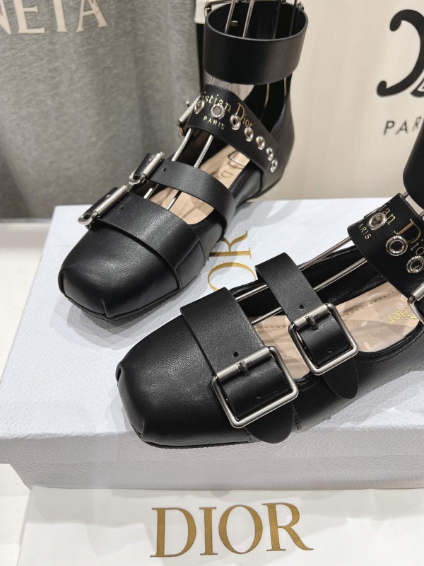 2025 Women Dior Black Leather Gladiator Sandals KFY00320