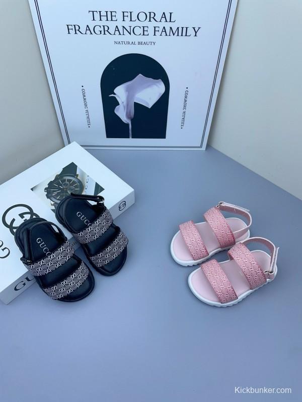 2025 Kids Gucci Black Pink Fabric Sandals