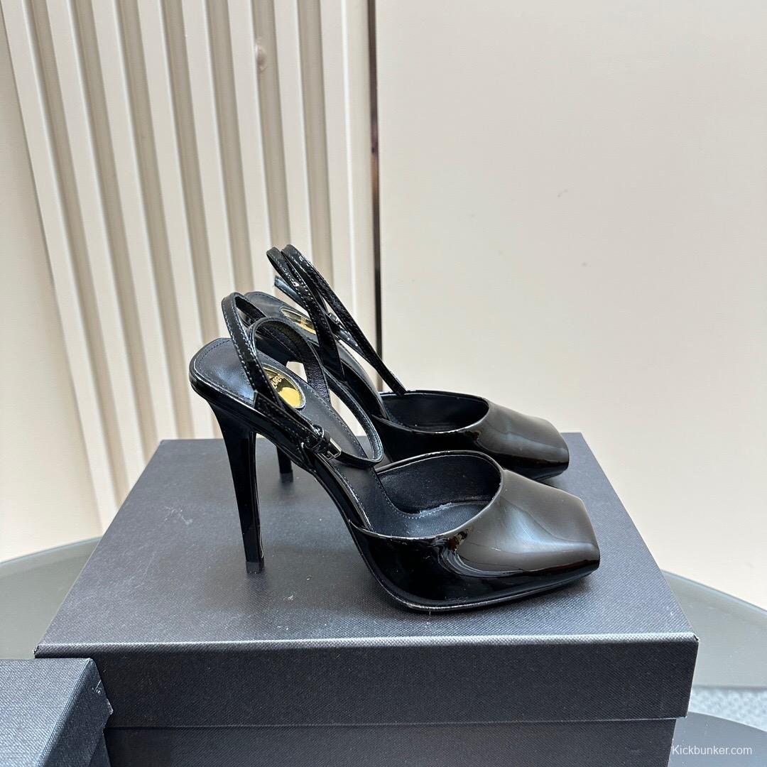 2025 Women Yves Saint Laurent Black Patent Leather High Heel Sandals