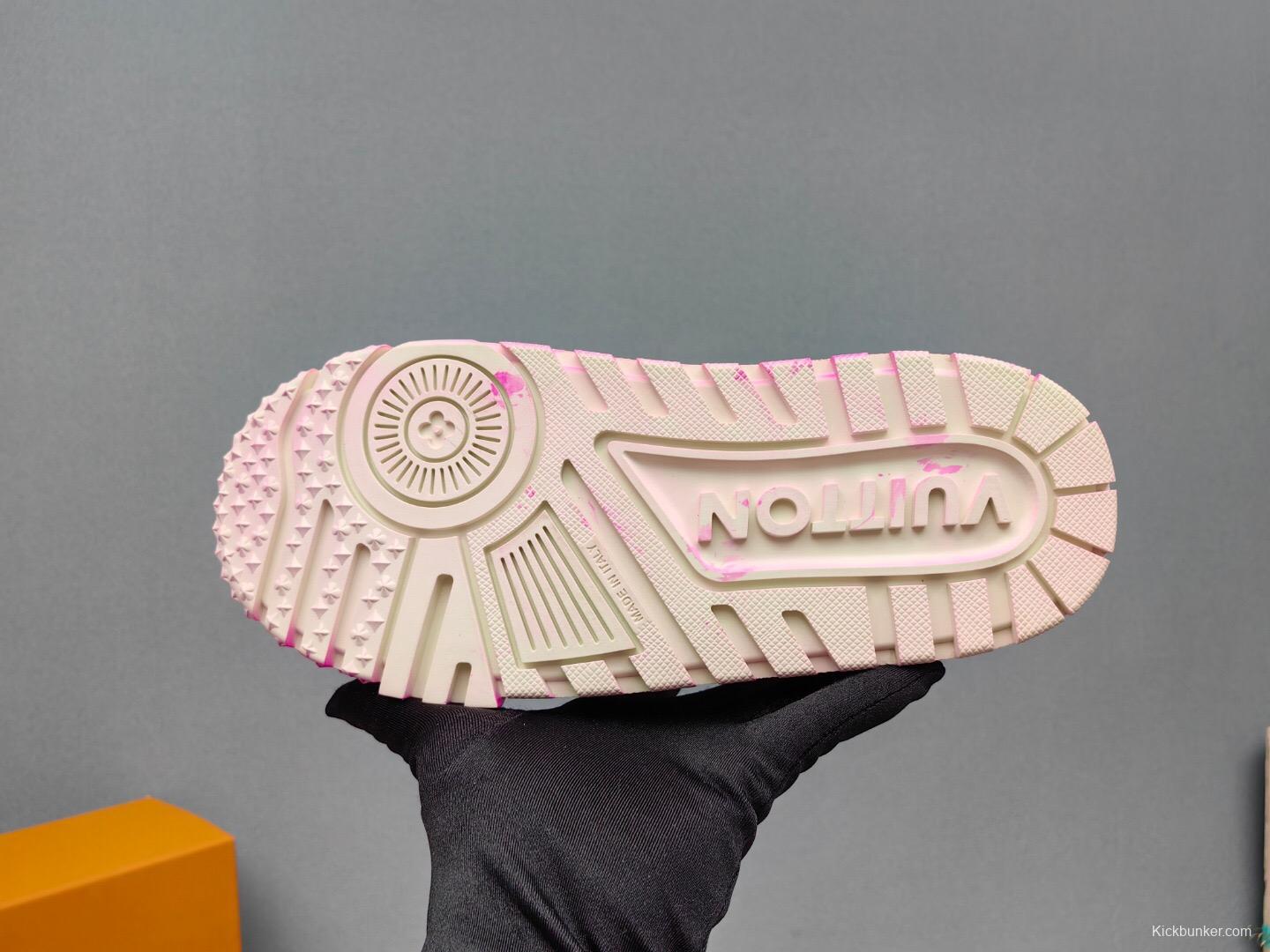 2025 Women Louis Vuitton Pink Leather Sneakers