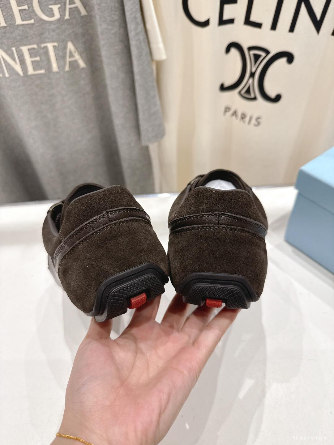 2025 Women Prada Brown Suede Lace-Up Sneakers