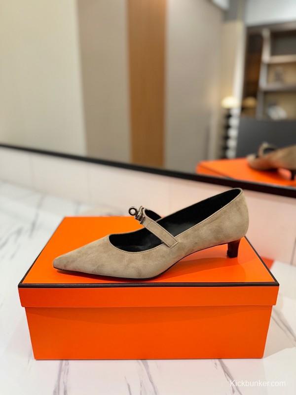 2025 Women Hermès Beige Suede Mary Jane