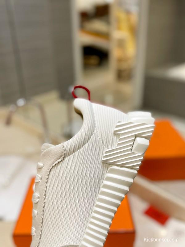 2024 Unisex Hermès White Imported Silky Calf Suede Rain Cloth Casual Sneakers MJ00320