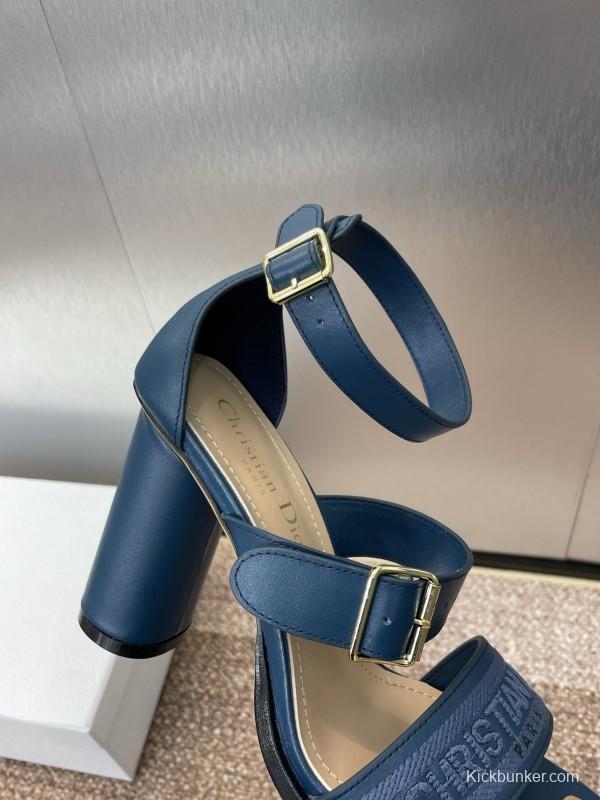 2025 Women Dior Blue Leather Suede High Heel Sandals