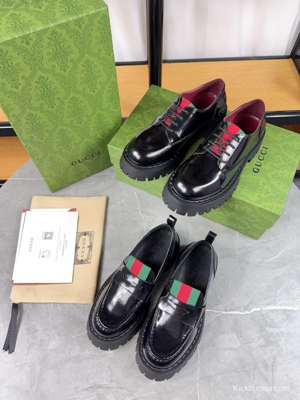 2024 Women Gucci Black Leather Oxford Shoes MJ00320
