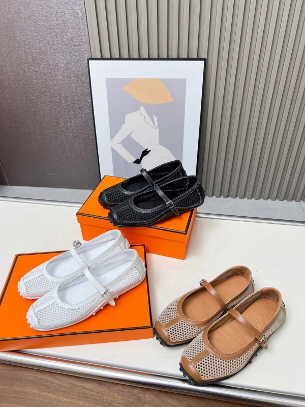 2025 Women Hermès White Leather Mesh Mary Jane LY00230
