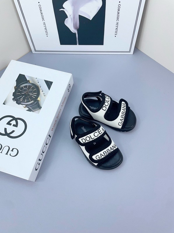 2025 Kids Dolce & Gabbana Pink Black White Leather Sandals