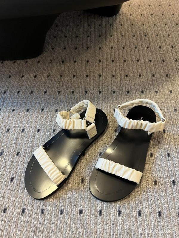 2025 Women The Row White Leather Flat Sandals