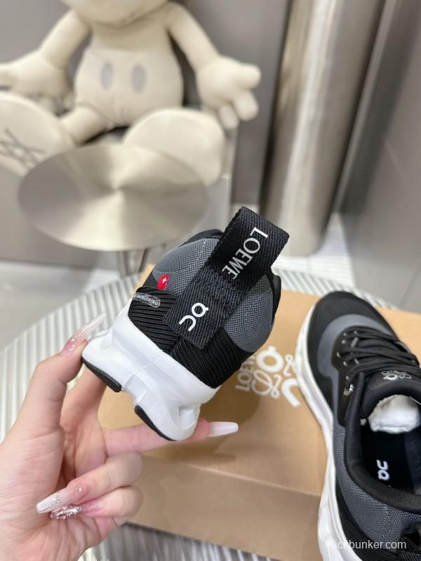 2025 Unisex Loewe Black Grey Leather Mesh Sneakers