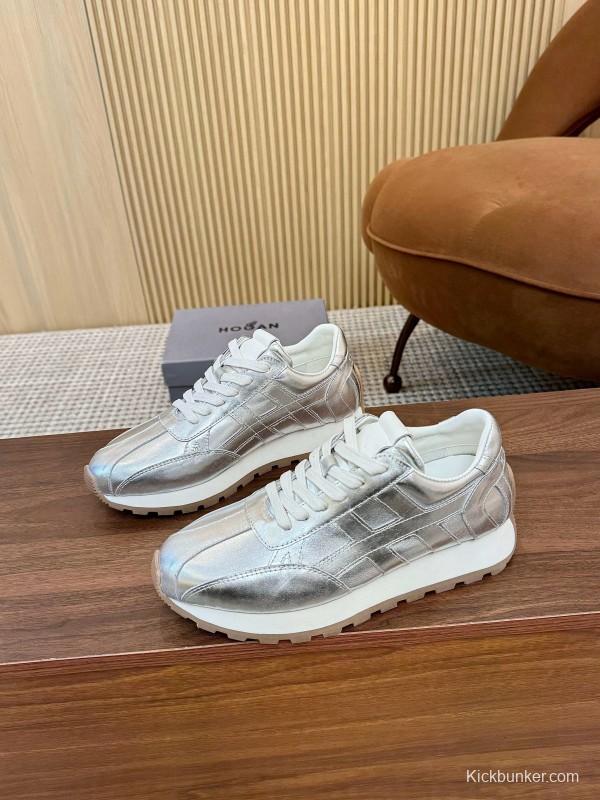 2025 Unisex HOGAN Silver Leather Sneakers